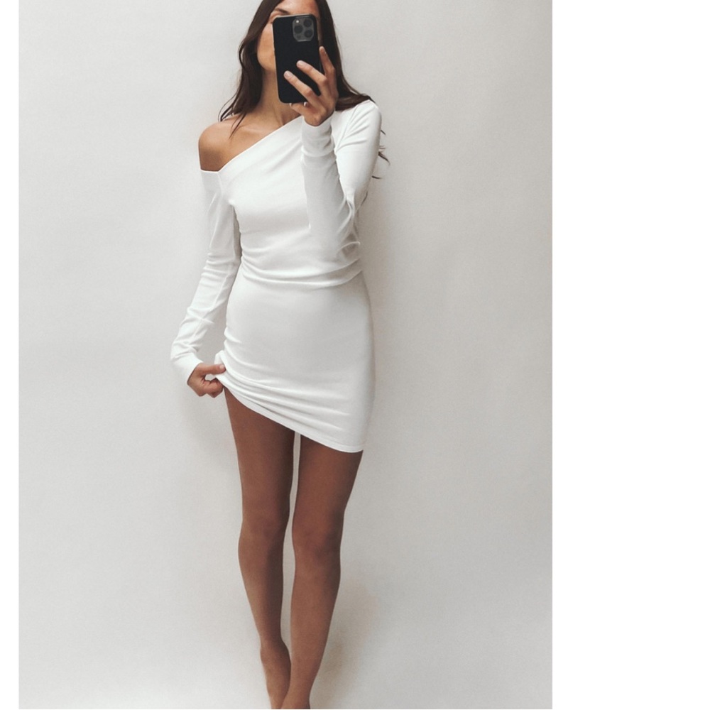 ZARA Draped Asymmetrical Dress color White  size M